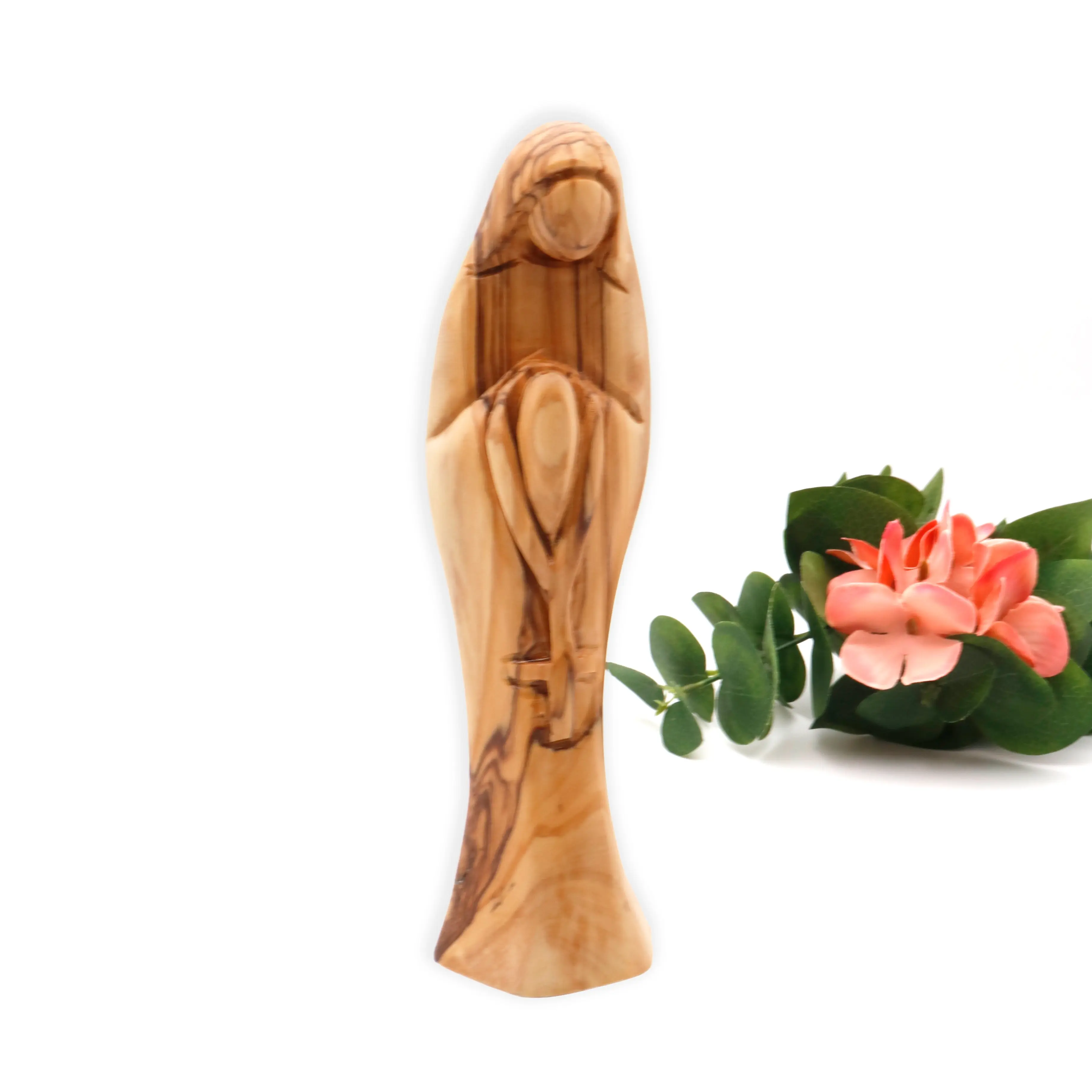 Hand Carved Virgin Mary statue - Wooden Virgin Mary praying the rosary Figurine | Religious Home Décor - Gift for Christmas, Mothers day! Decor Cream Olive Standing