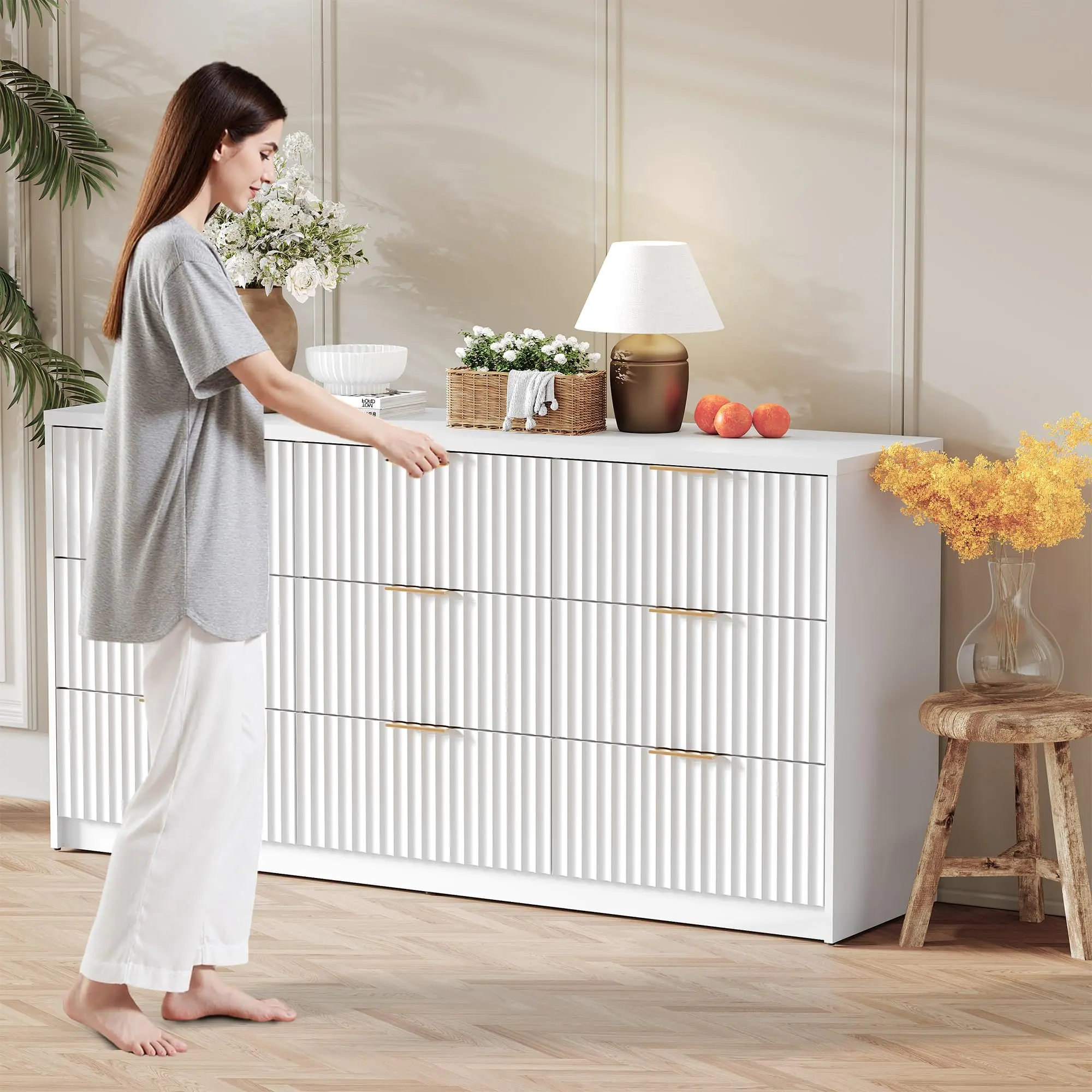 Garvee Modern Fluted 9-Drawer Dresser, Large Capacity Chest of Drawers, with Metal Handles & Anti-Tip, Wooden Storage Organizer for Bedroom, Living Room, Hallway, White - TikTok Shop Garvee Modern Fluted 9-Drawer Dresser, Large Capacity Chest of Drawers, with Metal Handles & Anti-Tip, Wooden Storage Organizer for Bedroom, Living Room, Hallway, White - TikTok Shop