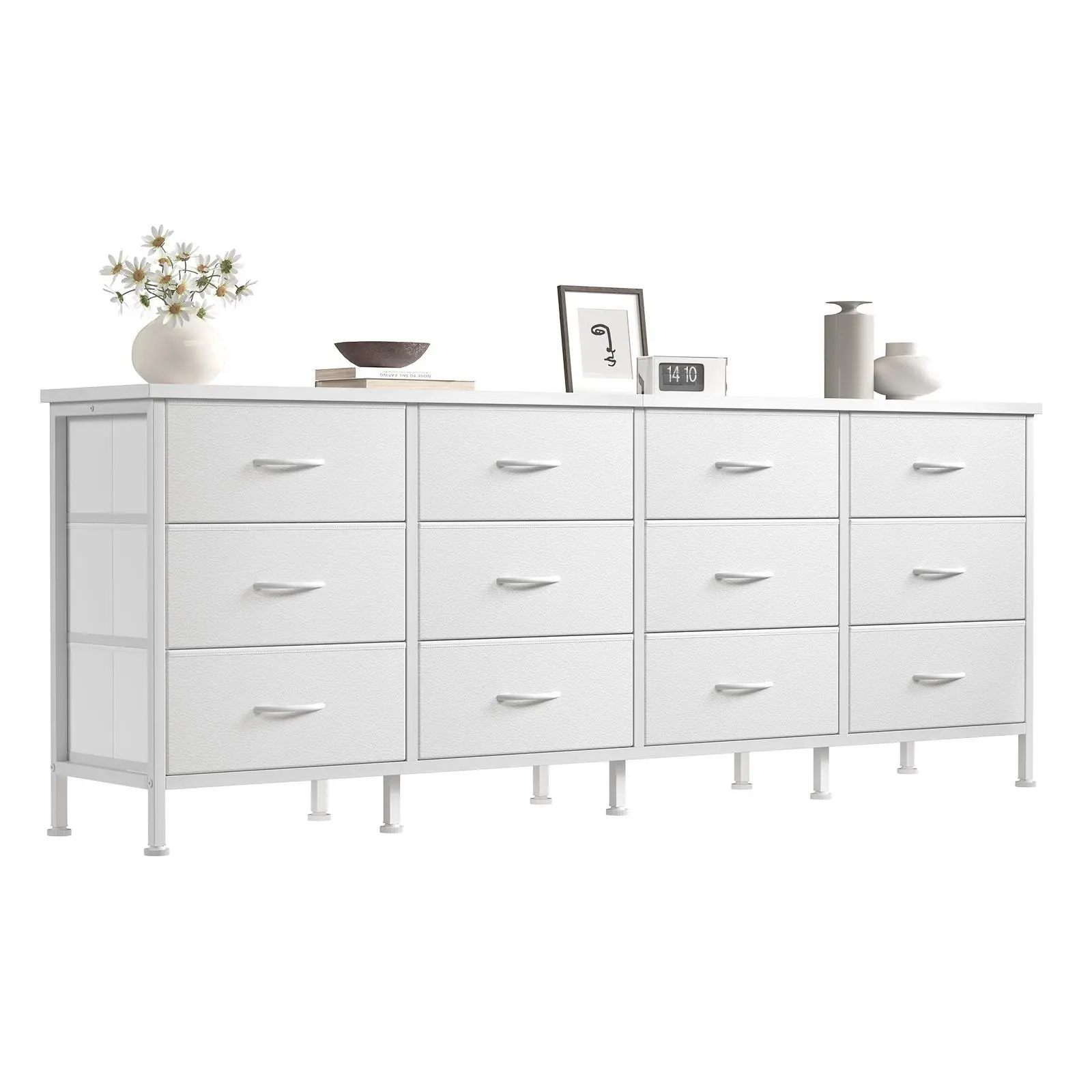 12-Drawer White Dresser TV Stand with Storage, Multi-Functional Media  Console & Vanity Table, Sturdy Metal Frame with Adjustable Feet, Textured  Fabric Drawers, Ideal for Living Room, Bedroom or Closet Organization -  TikTok