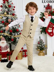 Boys' three-piece formal vest set, perfect gift for weddings and graduation ceremonies, suitable for young children, Kid and teenagers, ages 4 to 14, without shirt - 24102
