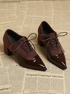 French Vintage Stylish Oxford Shoes Pointed Toe Casual Business Shoe Lace-Up, 2026 British Style Height Increasing High Heel, Trendy Fashion Footwear