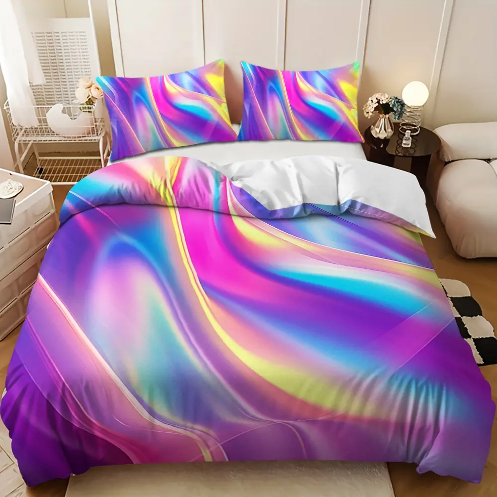 Bedding 3-piece set - 3PCS,down comforter set with pink, blue and yellow gradient fluid texture design (1 comforter cover + 2 pillowcases, filling not included). soft and comfortable, suitable for family bedrooms.