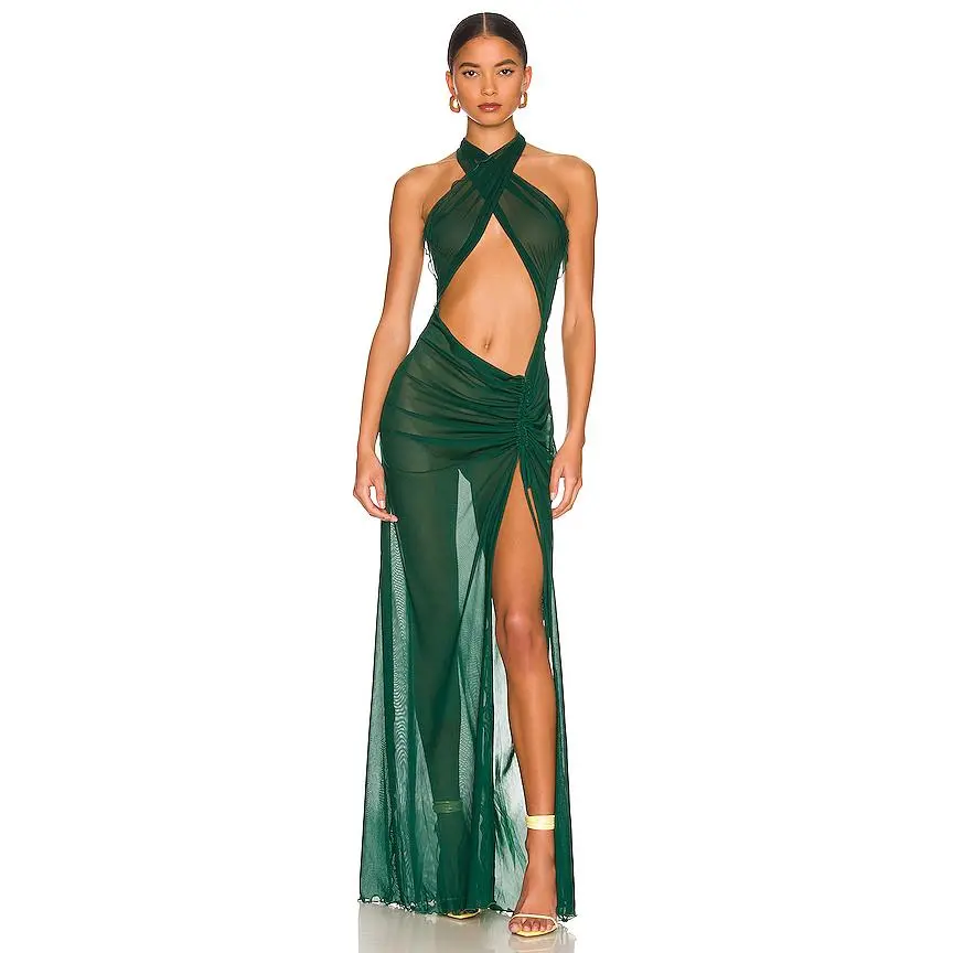 Kim Shui Mesh Wrap Gown in Green