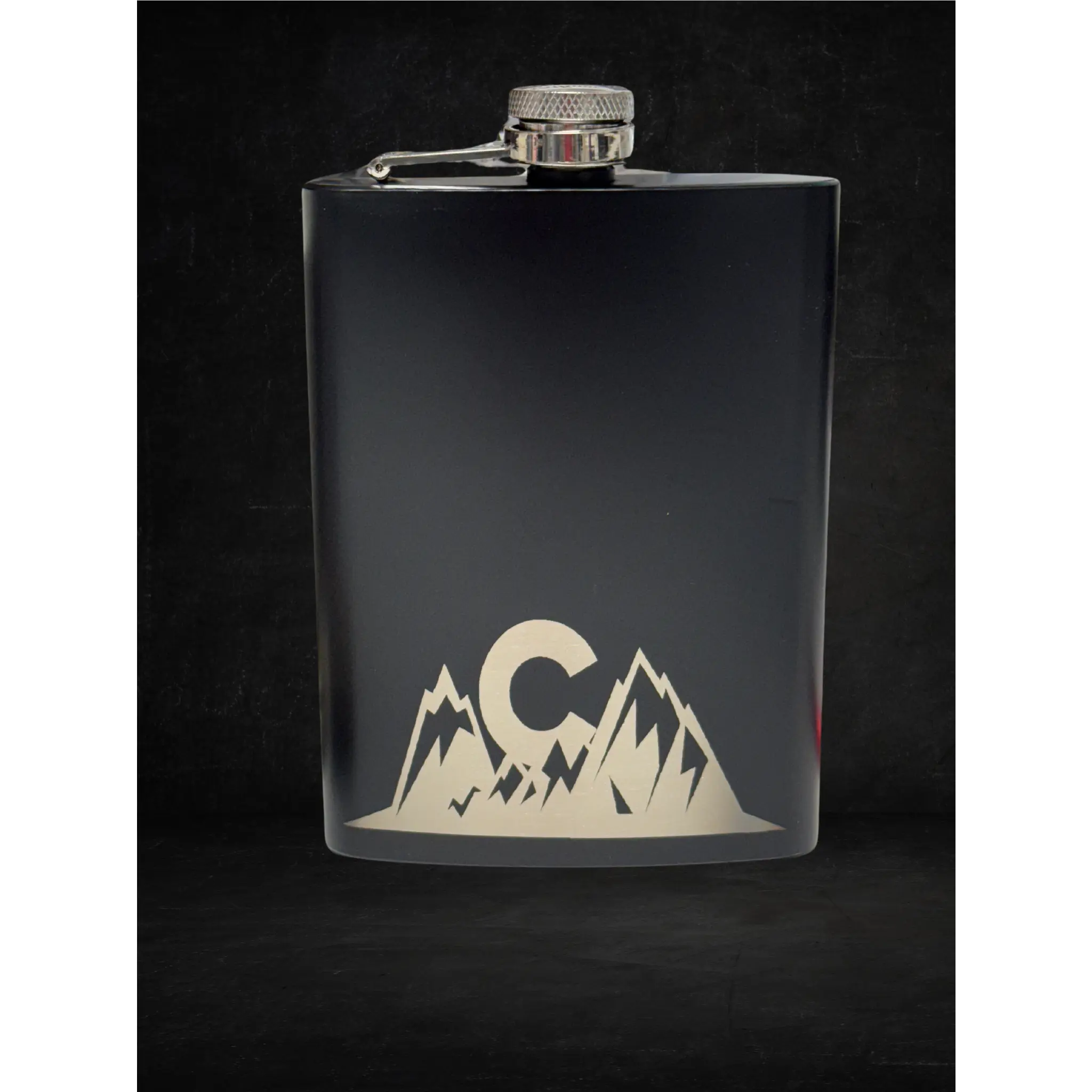Stylish 8oz Stainless Steel Hip Flask, Laser Engraved with Colorado Mountains, Gift for Him