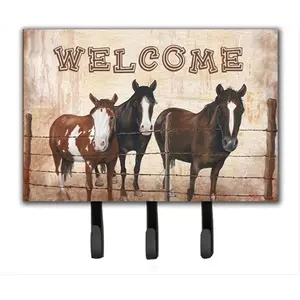 Carolines Treasures  Welcome Mat With Horses Leash Or Key Holder