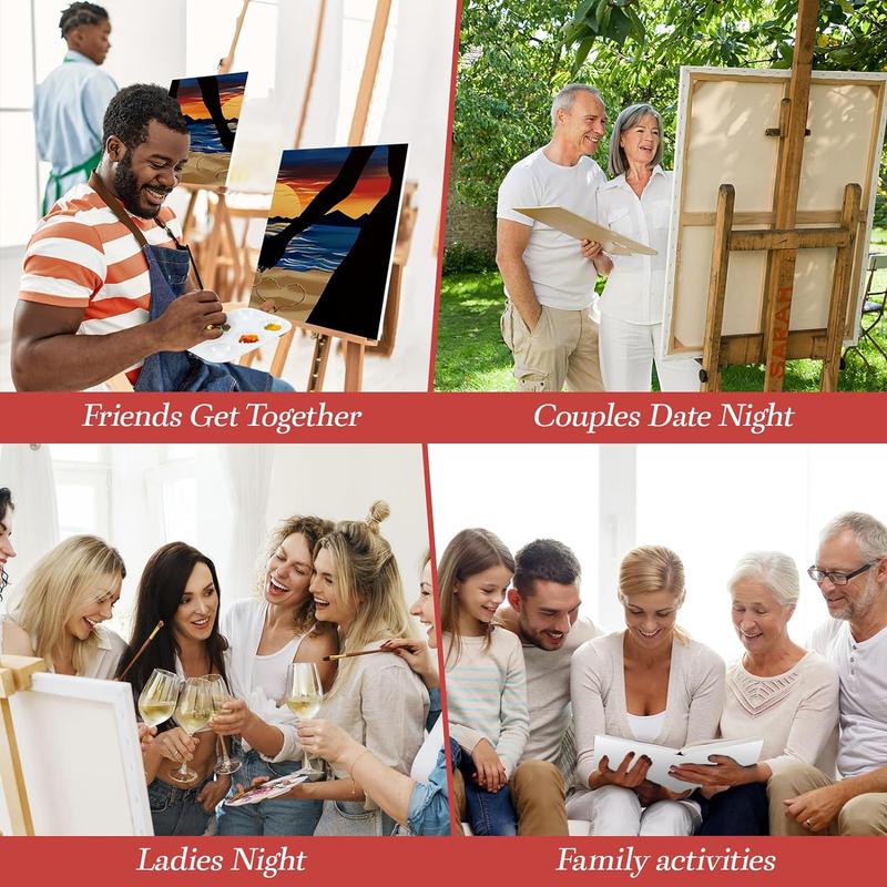 2 Pack Sip and  Kit Valentines Couple Painting Kit Supplies Canvas Painting Art Painting Set Pre Drawn Canvas to  for Adults Couple Date Night Party (8x10)