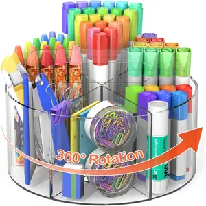 Pen Holder, 360  Rotating Pen Organizer, Rotating Desk  Office Organizer with 6 Compartments, Marker Organizer for , Crayon  School Art  Storage Organizer