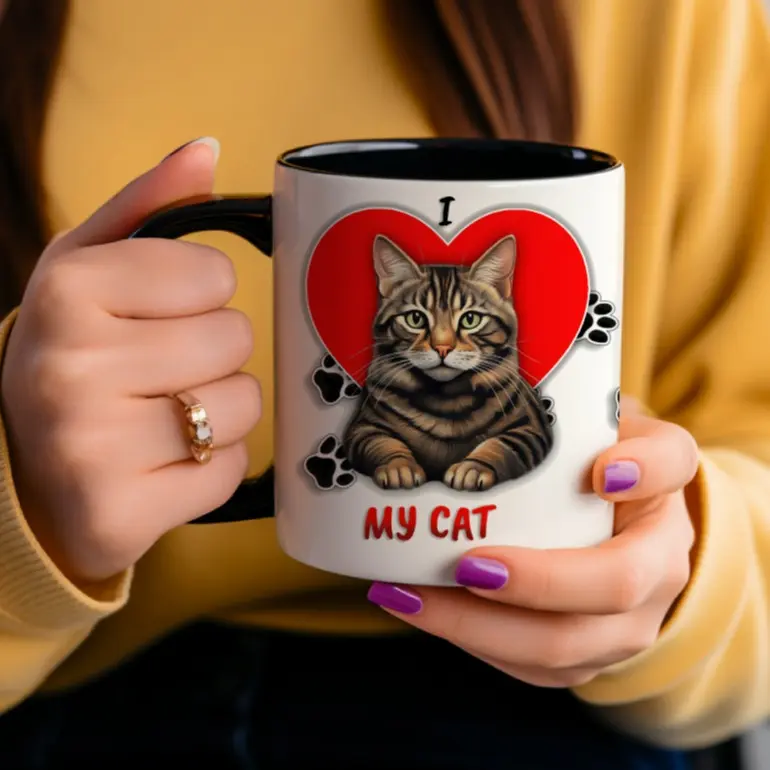 Create Your Own 15oz 'I Love My Cat' Mug - Featuring Your Cat's Name and Picture! - Perfect gift