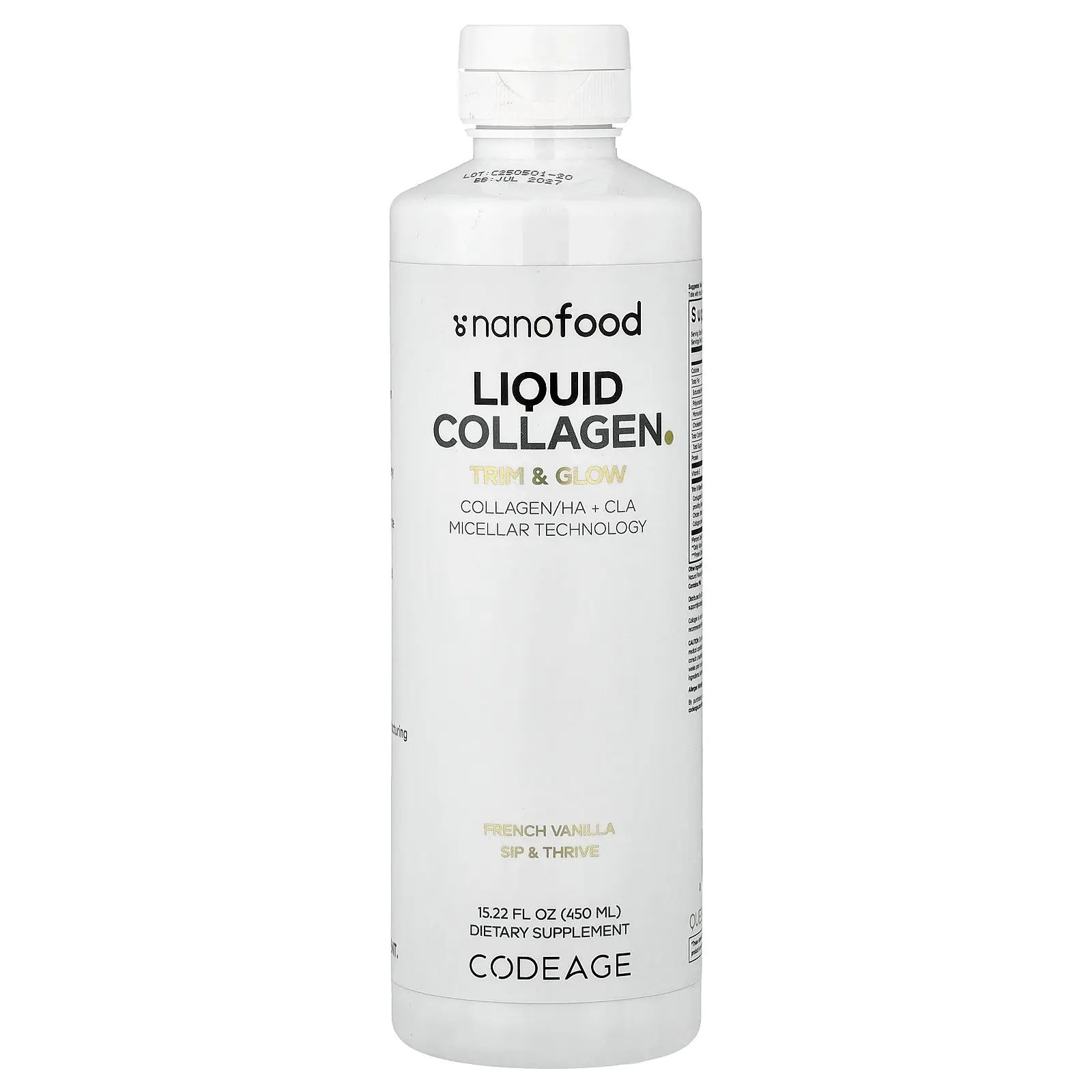 Codeage Nanofood, Liquid Collagen, French Vanilla, 15.22 fl oz (450 ml)