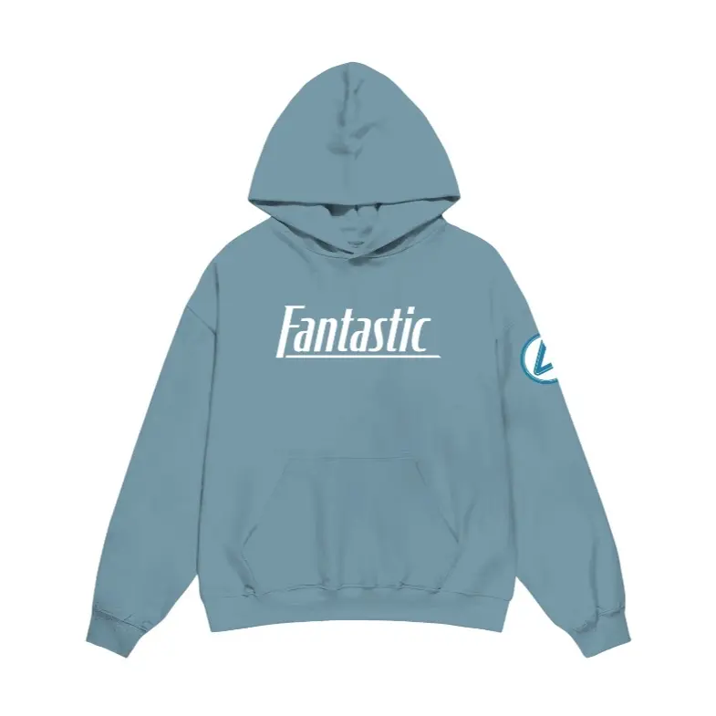 Fantastic Four Hoodie (Fantastic 4) Men's Black Polyester Pullover Sweaters Tops with Kanga Pocket - Menswear, Cotton Hem Long Long Sleeves Sleeves