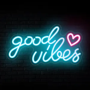 Good Vibes Neon Sign - Neon Lights for Bedroom LED Neon Signs for Wall Decor Good Vibes LED Sign Home Party Valentine's Day Decorations