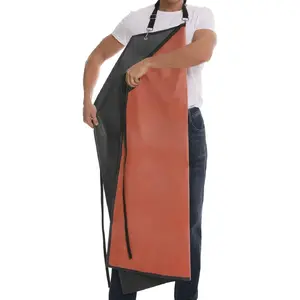 Thick Waterproof Rubber Black Vinyl Apron for Men 39" Heavy Duty Long Chemical Resistant Industrial Work Apron Adjustable Plastic Aprons for Dishwashing Butcher Dog Grooming Lab Work Cleaning Fish