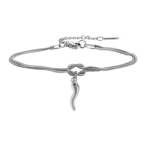 OIDEA Women's Silver Stainless Steel Italian Horn Infinity Knot Charm Bracelet, Adjustable Sicilian Cornicello Lucky Amulet Bracelet Gift, Bracelets