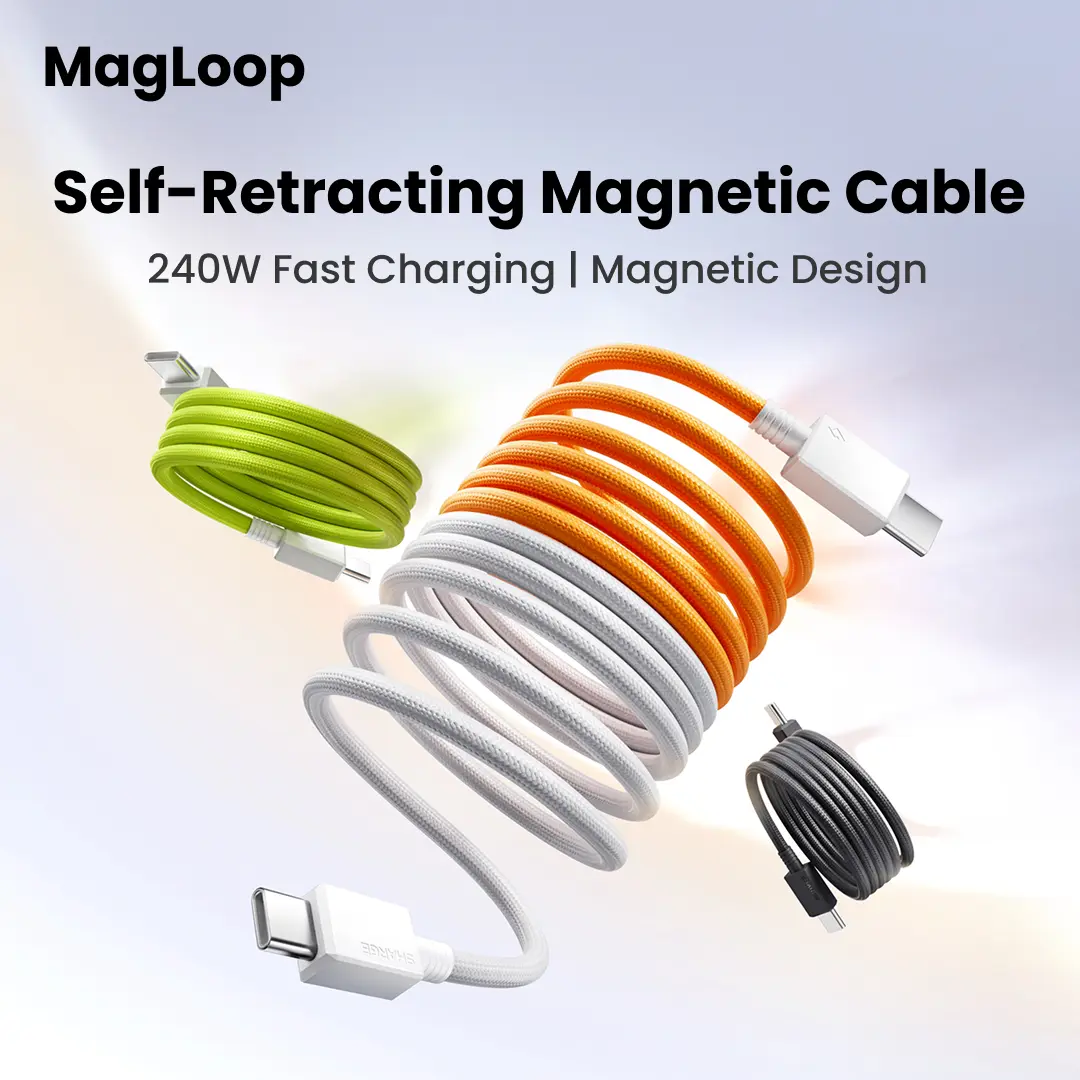 SHARGE USB C Cable MagLoop 240W Magnetic USB C to USB C Cable with PD 3.1 Fast Charging,Tangle-Free Charging Cable, Durable Type C Cable for MacBook Pro/iPhone 17/16