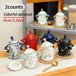 2counts Ceramic Storage Jars with Attitude Blue-and-white Porcelain Design Large Canisters for Coffee Tea Sugar Spices Storage Includes Complimentary Fine Spoon