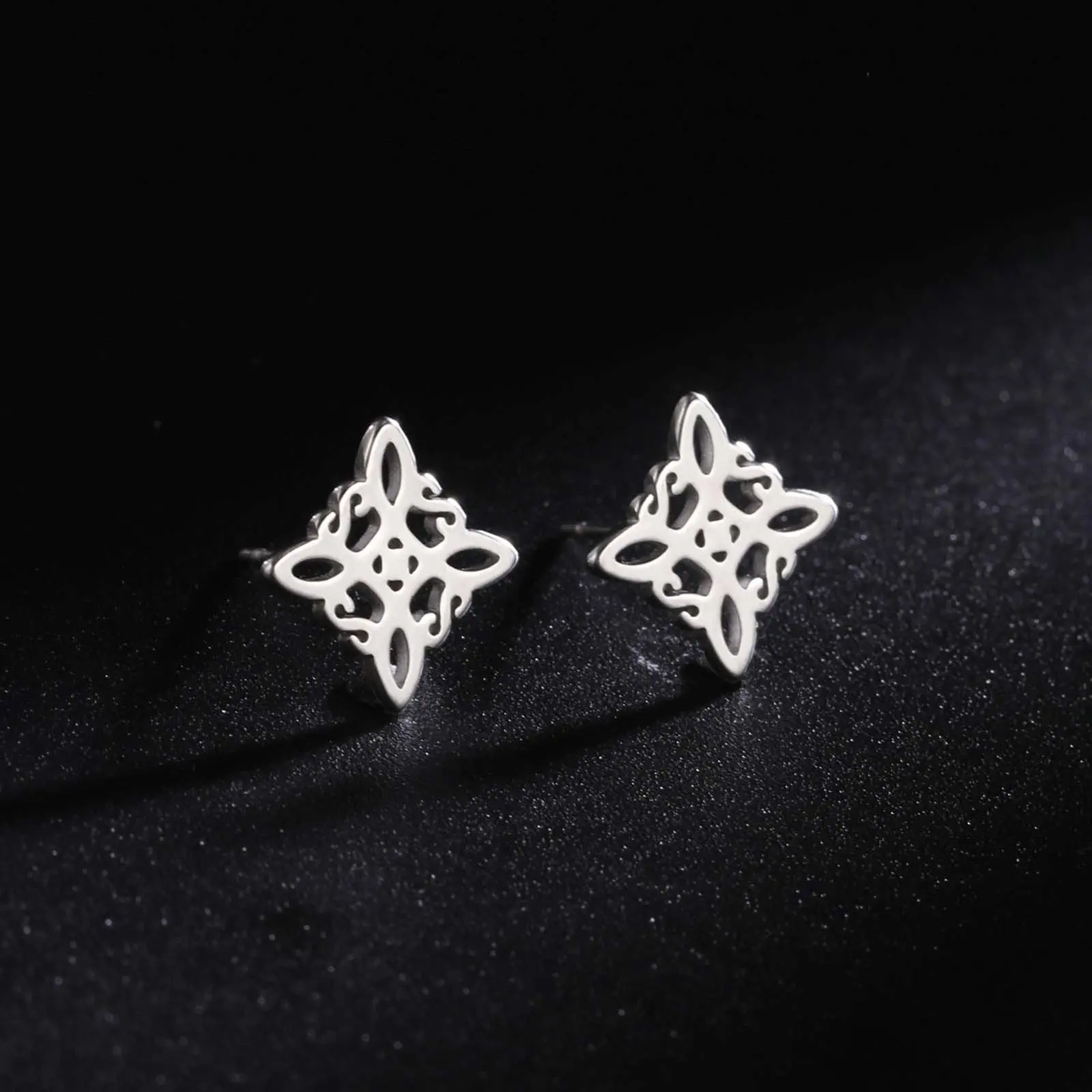 Witch Knot Stud Earrings in Stainless Steel, Gothic S-Shaped Hollow Design, Witchy Fantasy Statement Jewelry for Women, Silver, Unique Style, Elegant Hollow Design, Female, Gothic Style, Jewelry Statement Pieces, Fashion, Everyday Wear Jewelry