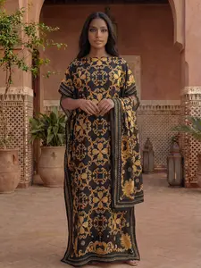 Women's Boho Style Geometric Print Long Robe Set, Spring Summer Thin Loose Fit Shawl Scarf, Beach Sun Protection Satin Silk