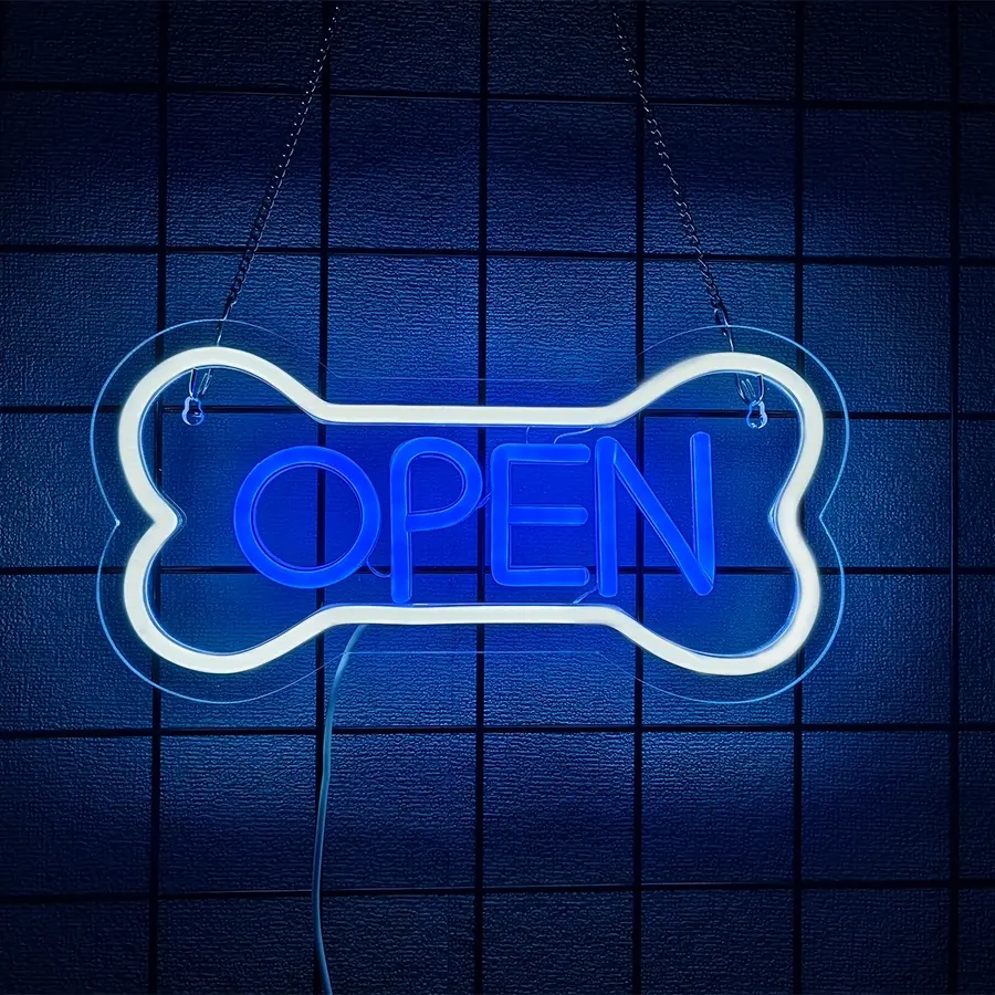 LED Neon Open Sign for Business Dog Bone Neon Sign Art for Pet Shops Welcome Sign for Business Walls, Windows, Bars, Salons, Art Hotels, and Wall Decor