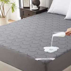 Queen Size Waterproof Mattress Protector 40% Rayon Derived from Bamboo Grey Mattress Pad Cover 3D Air Fabric Breathable Fitted with Deep Pocket 6"-15" Machine Washable