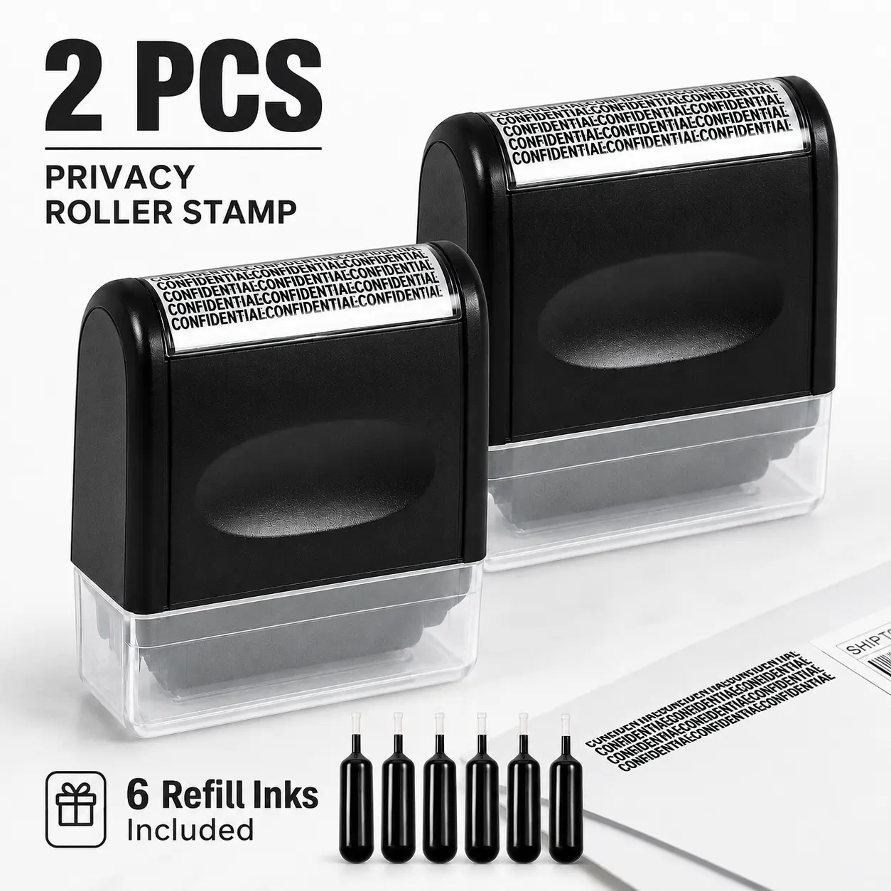 Portable Privacy Roller Stamp, Self-Inking Wide Roller Design, Compact, Refillable Ink Cartridge, Permanent Coverage for Sensitive Information, Instant Redaction of Names/Addresses/SSNs - No Marker Blacking Out, sohochic