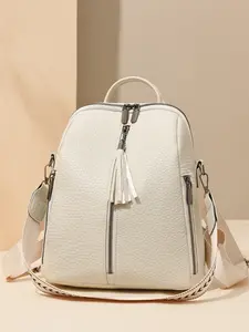 Women's PU Backpack 2026 New Design, Multifunctional Casual Style Bag, Fashionable Plain Pattern, All-Season Use