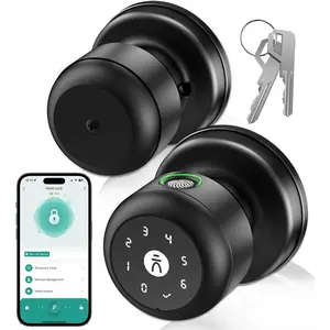 Fingerprint Door Lock,  Fingerprint Door Knob with Lock, Biometric Door Locks with App Control & Key, Keyless Thumbprint Entry Door Locks for Bedroom, Front Door, Apartment- Black