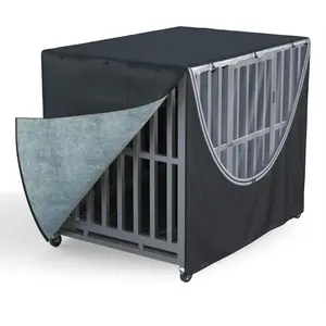 Dog Crate Cover 48 Inch - Heavy-Duty 900D Oxford Waterproof Dog Kennel Cover with Fleece Lining, Zipper, and Clear Window (Black, Fits 48.5“ L x 31.5” W x 36.5" H Crates)