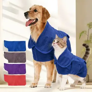 Soft Absorbent Pet Bath Robe - Adjustable Strap Grooming Towel for Dogs & Cats