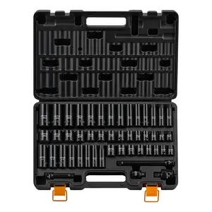 VEVOR Impact Socket Set, 3/8" Drive, 48-Piece Socket Set, 6-Point Sockets, SAE 5/16"-3/4" and Metric 8-19 mm, 21-22 mm, Easy to Identify, Cr-V Alloy Steel, Extension Bar, Adapter and Storage Cage