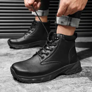 Non Slip Work Boots for Men Waterproof Leather Ankle Shoes Slip Resistant for Food Service Chef Kitchen Restaurant Outdoor Walking