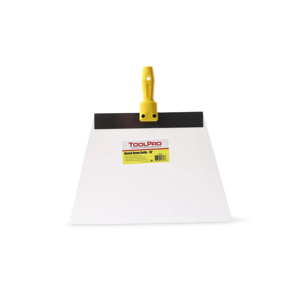 ToolPro 18-in Professional Grade Drywall Putty Knockdown Knife - Flexible Lexan Blade, Easy to Clean, Longevity, Superior Durability, Acute Corner Angle, Threaded Handle, Smooth Precision Work, Extension Pole Compatible, Creates 'Knocked Down' Look
