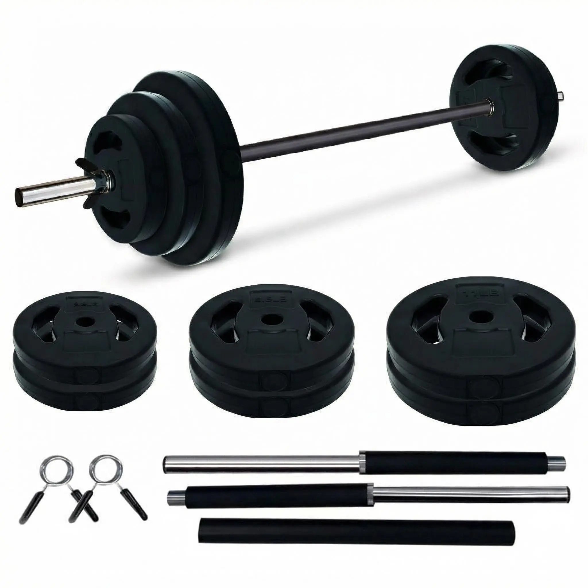 Adjustable Barbell Set 18KG/40LB, PU Coated Barbell Weight Set with Padded Bar, Shoulder Pad, Multi-Weight Plates & Collars, Free Weights for Home Gym Strength Training & Cardio Pump Exercises, Black