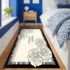 1pc Black and White Striped Border Mat Carpet - Festive Decor, Christmas & Halloween Use, Washable for Indoor & Outdoor Doorways, Gift Option
