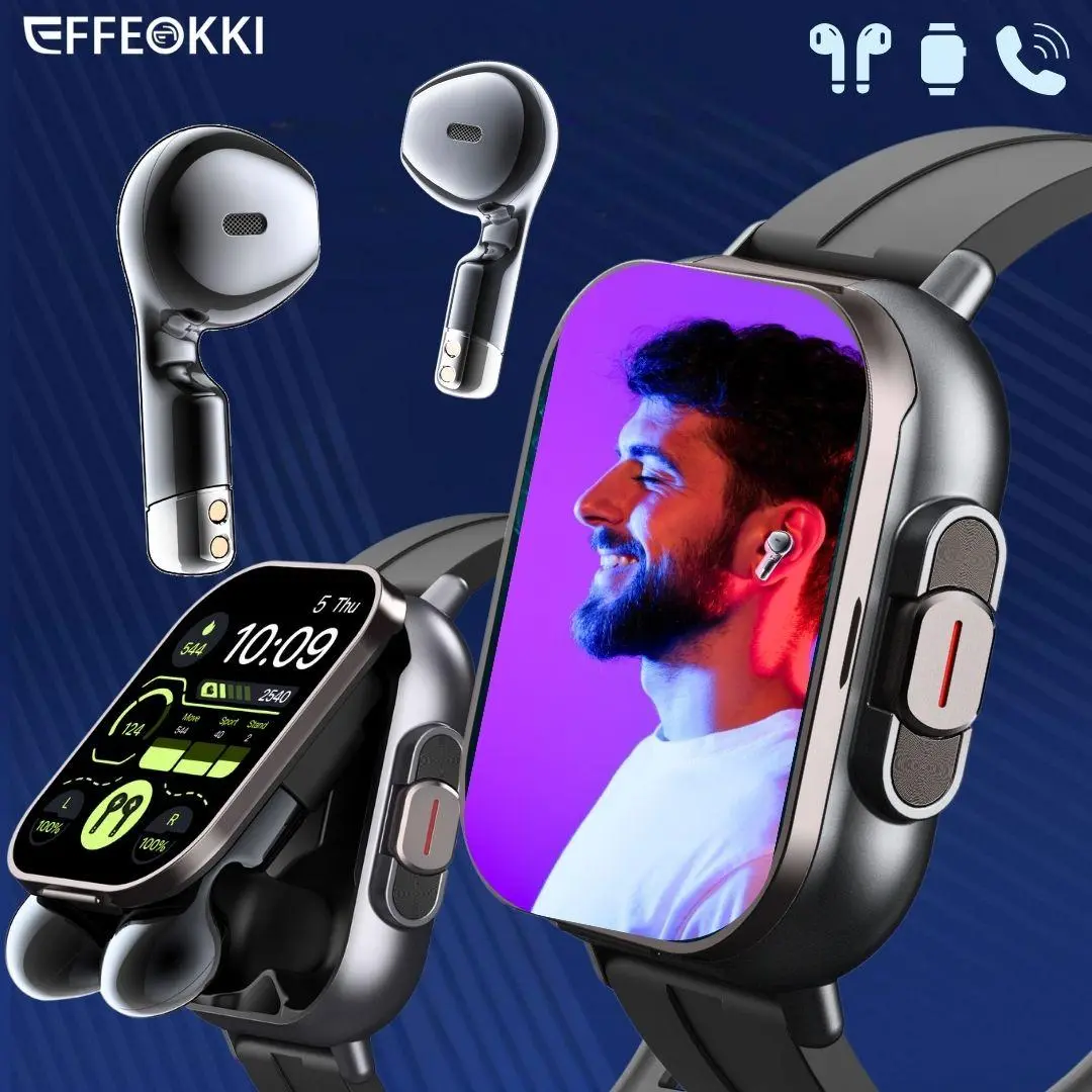 EFFEOKKI 2 in 1 Smart Watch with Earbuds for Men, Wireless TWS Earphones, Make Answer Call Sport Fitness Tracker, Sports Tracking Smartwatch with Calls, Compatible with Iphone/Android, Wearable