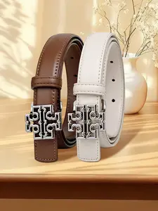 Trendy Silver Color Hollow-Out Minimalist Belt for Women, Adjustable PU Material Waistband, Versatile All-Season Accessory