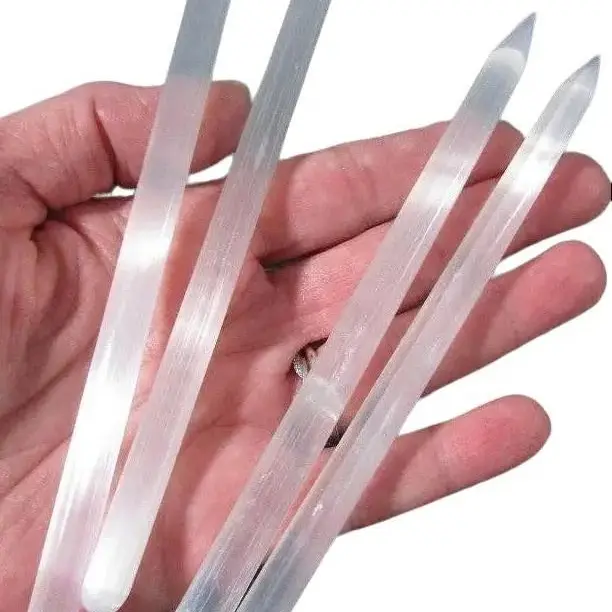 Satin Spar Gypsum Selenite Pencil Wand - Office Writing Tool with Precise Point, Spiritual Alignment, Meditation, Energy Healing Tool