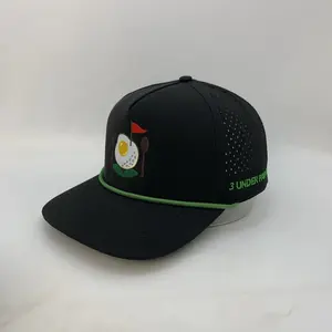 3 Under Par Co "Breakfastball" Edition Golf Hat Black with Perforated Design and Green Trim for Optimal Comfort