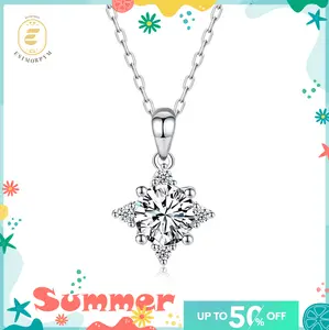 EOM Moissanite 1ct Starburst Halo Pendant Necklace Valentine's Day Wedding Engagement Anniversary Romantic Elegant Gift Daily Wear