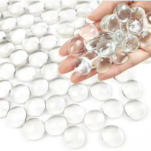 1lb Clear Glass Beads for Vases, 100 Pcs Glass Pebbles, Clear Flat Glass Marbles for Vase Filler Flower Candle Crafts Centerpieces and Wedding Decoration