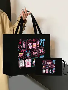 Nurse Life Print Crossbody Bag, Lightweight Shopping Bag, Portable Travel Beach Bag, Large Capacity, Fashionable & Practical, Handbag Tote Bag, Versatile Tote Bag, Crossbody Shoulder Tote