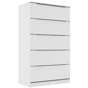 White 5 Drawer Dresser, Tall Dresser, Wooden Dresser for Bedroom, Chest of Drawers with 5 Drawers, Modern Closet Store Organizer for Living Room, Hallway