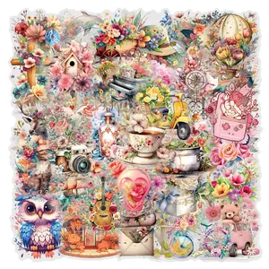 58 Pcs Vintage Watercolor Floral Stickers,Aesthetic PET Transparent Flowers Sticker Waterproof Decorative Decals for Journaling, Decoupage, Planners, laptops, Cellphone, Phone Case, Gift & Card Making