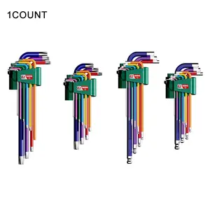 Hex Wrench Set 9-Piece, Extended Hex Star Color Series, Metric Size, Integral Bending Process, 25° Angle Use, Heat-Treated Wear-Resistant, Hand Tools