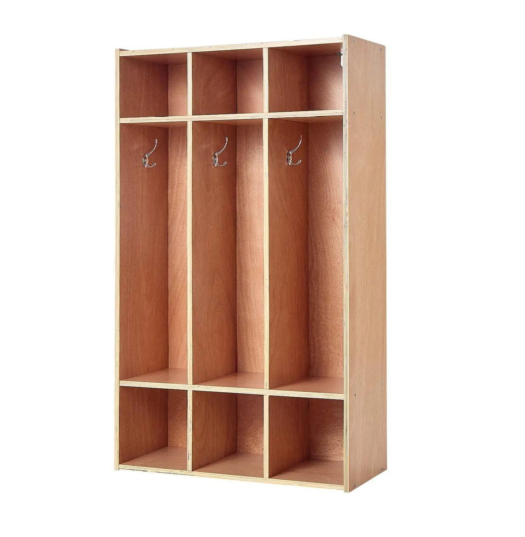 Kids Coat Locker - 3 Section Wooden Cubby Organizer with Hooks & Bins 3 Coat Cabinets 6 Small Storage Cabinets