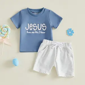 Toddler Baby Boys Clothing Set Short Sleeve Letters Printed Tops with Shorts 2Pcs Christian Outfit Summer 6M-4Y