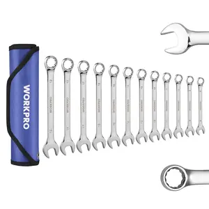 #Summervibes WORKPRO 12-Count Combination Wrench Set, Metric 8-19mm, Premium Cr-V Wrench Sets, 12PT, Mirror Polish Chrome Plating with Rolling Pouch