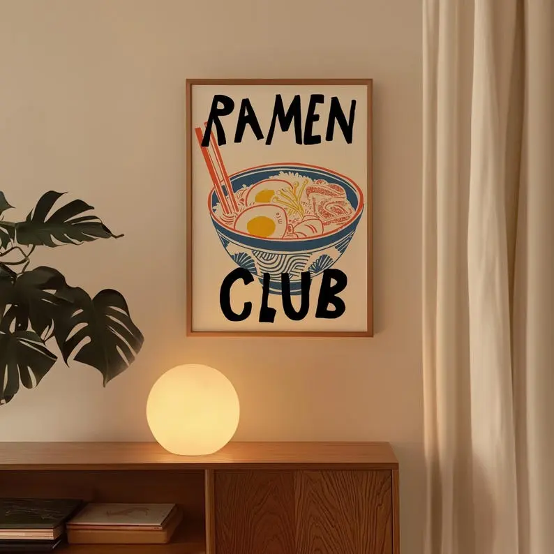 Ramen Club Prints, Ramen Kitchen Art, Ramen Wall Art, Hand Painted Food Art Prints, Trendy Wall Art, Japanese Ramen Posters