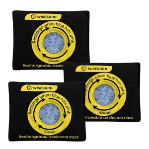 100g Reusable Silica Gel Desiccant Packs, Rechargeable Dehumidifier Moisture Absorbers with Color Indicator for Bins, Gun Safes, Suitcases, 3D Printing Filaments, Electronics, Cars [3 Pack]