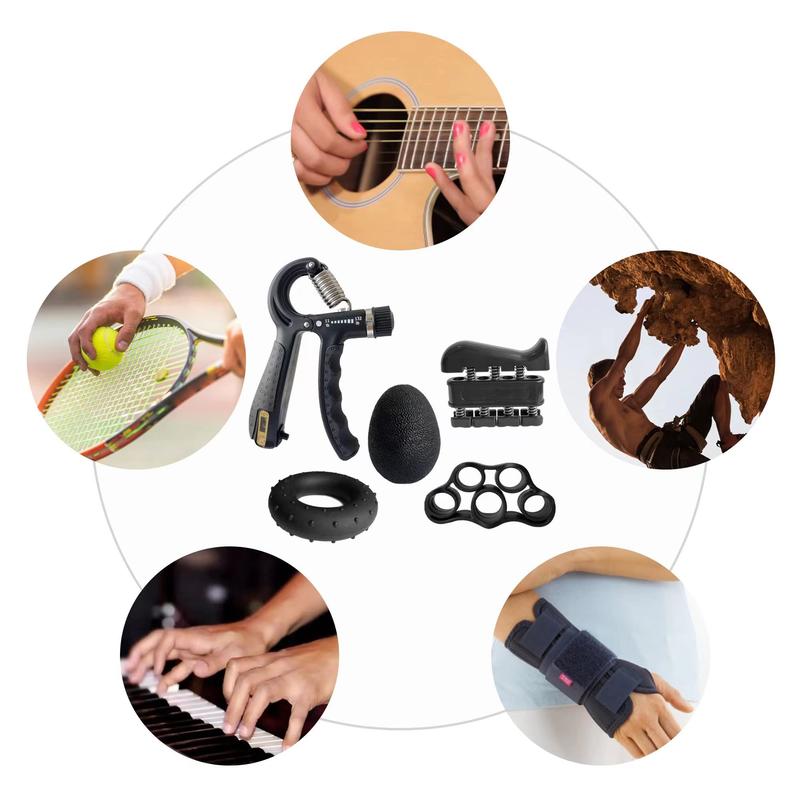 PASSBYE Grip Strength Trainer Kit (5 Pack) With Finger Exerciser, Hand Gripper (10-132lbs), Stress Ball, Hand Strength Ring, and More - Ideal for Hand Therapy and Rehabilitation