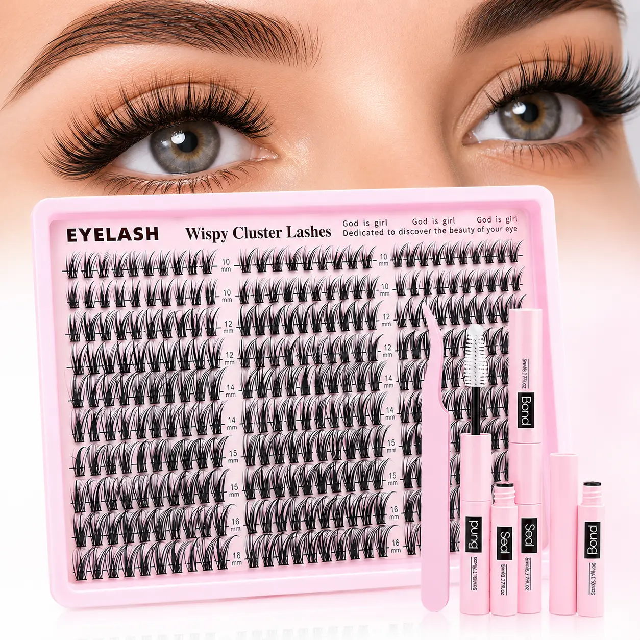 Lash Clusters Kit Wispy Eyelash Clusters Lashes Natural DIY Lash Extension Kit  10-16mm    Cluster Eyelash Extensions Kit 300pcs C Curl Individual Lashes Cluster Eyelash With Tweezers